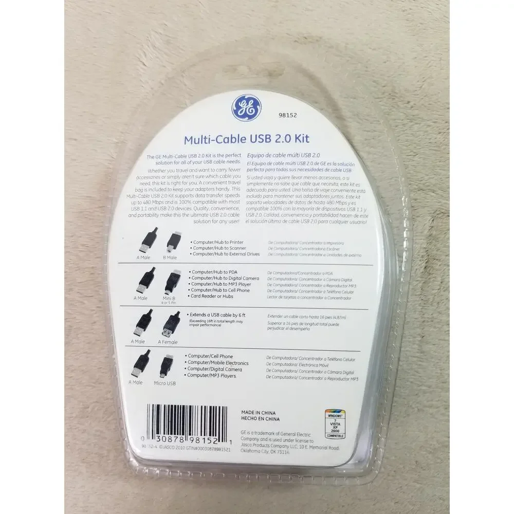 GE Multi Cable USB 2.0 Kit 4 USB Adapters 6 ft NEW Sealed Travel Bag Included